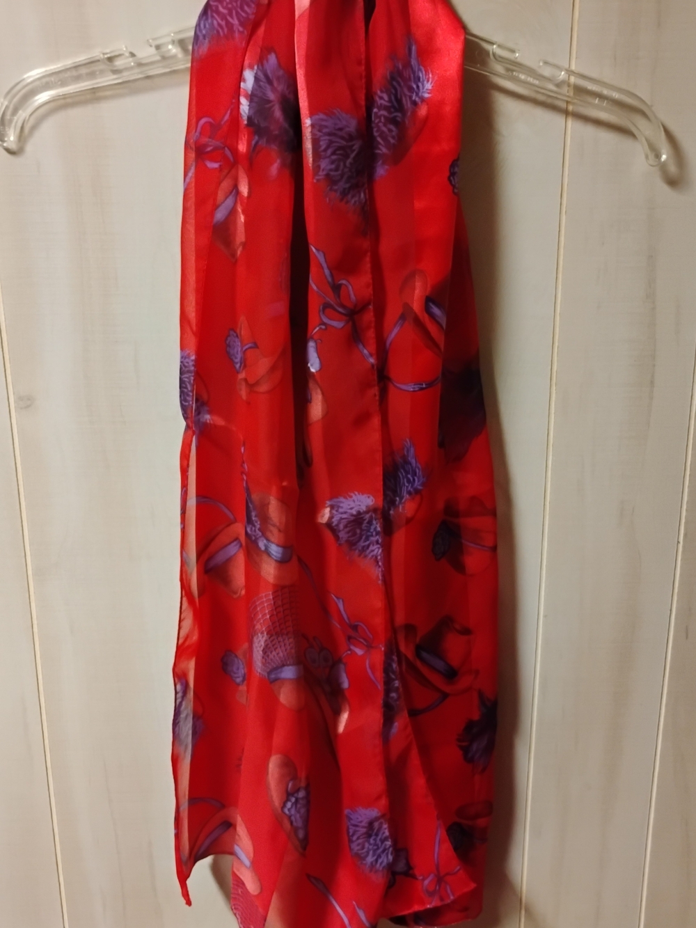 Red Floral Scarf with Purple Accents